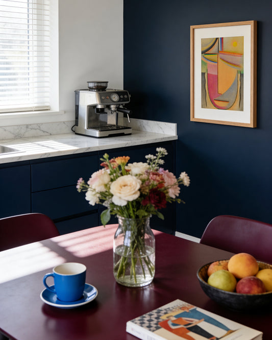 Colourful abstract composition by Alexej von Jawlensky featuring geometric shapes, pastel tones and a yellow sun motif