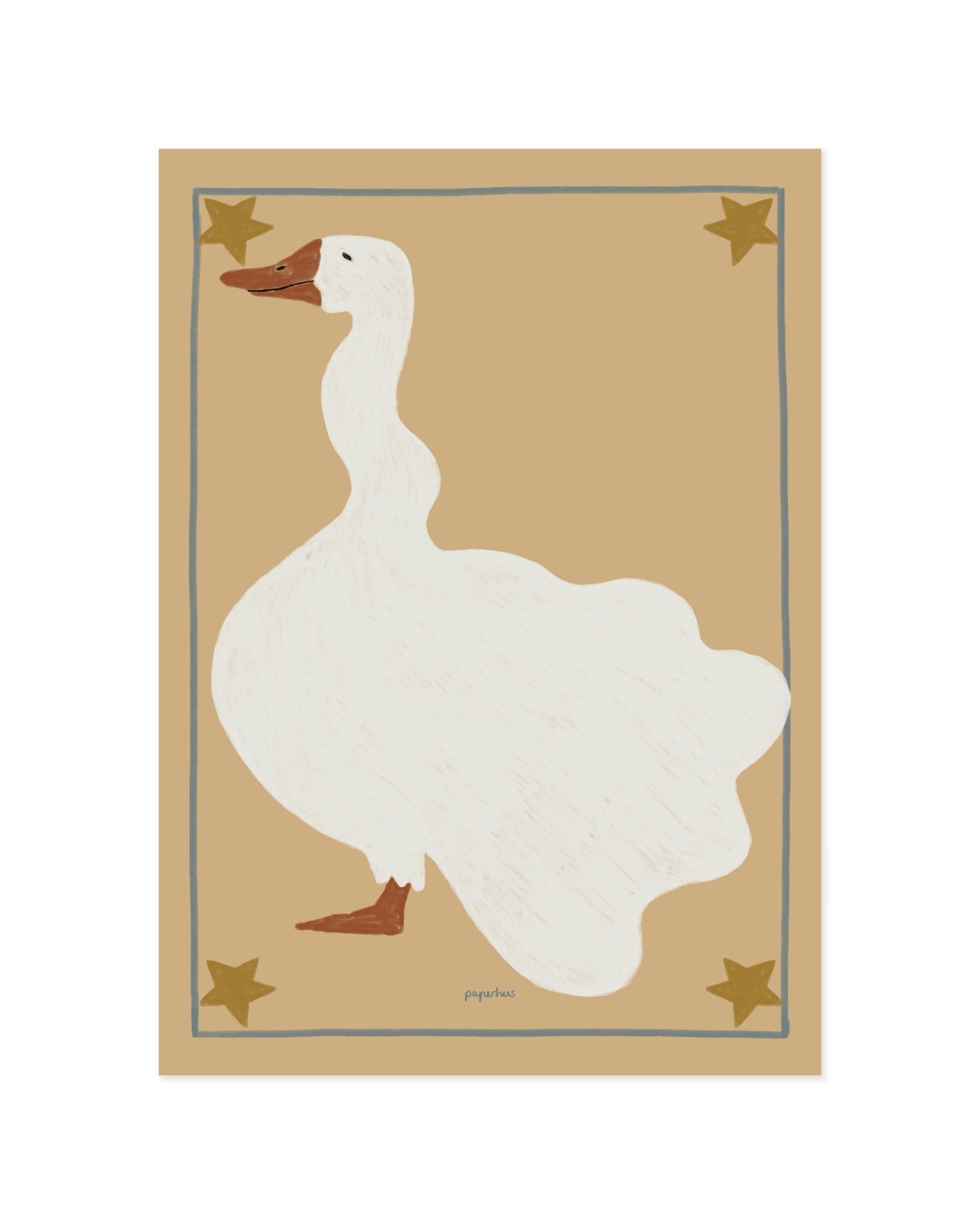 Vintage-inspired goose illustration with star details in soft neutral tones for a nursery or children’s room