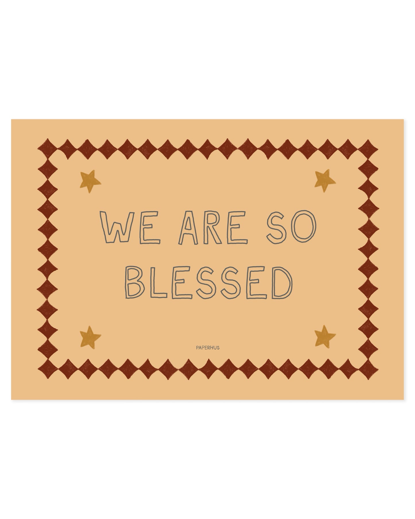 Inspirational typography print reading “We Are So Blessed” with vintage-style border and star details