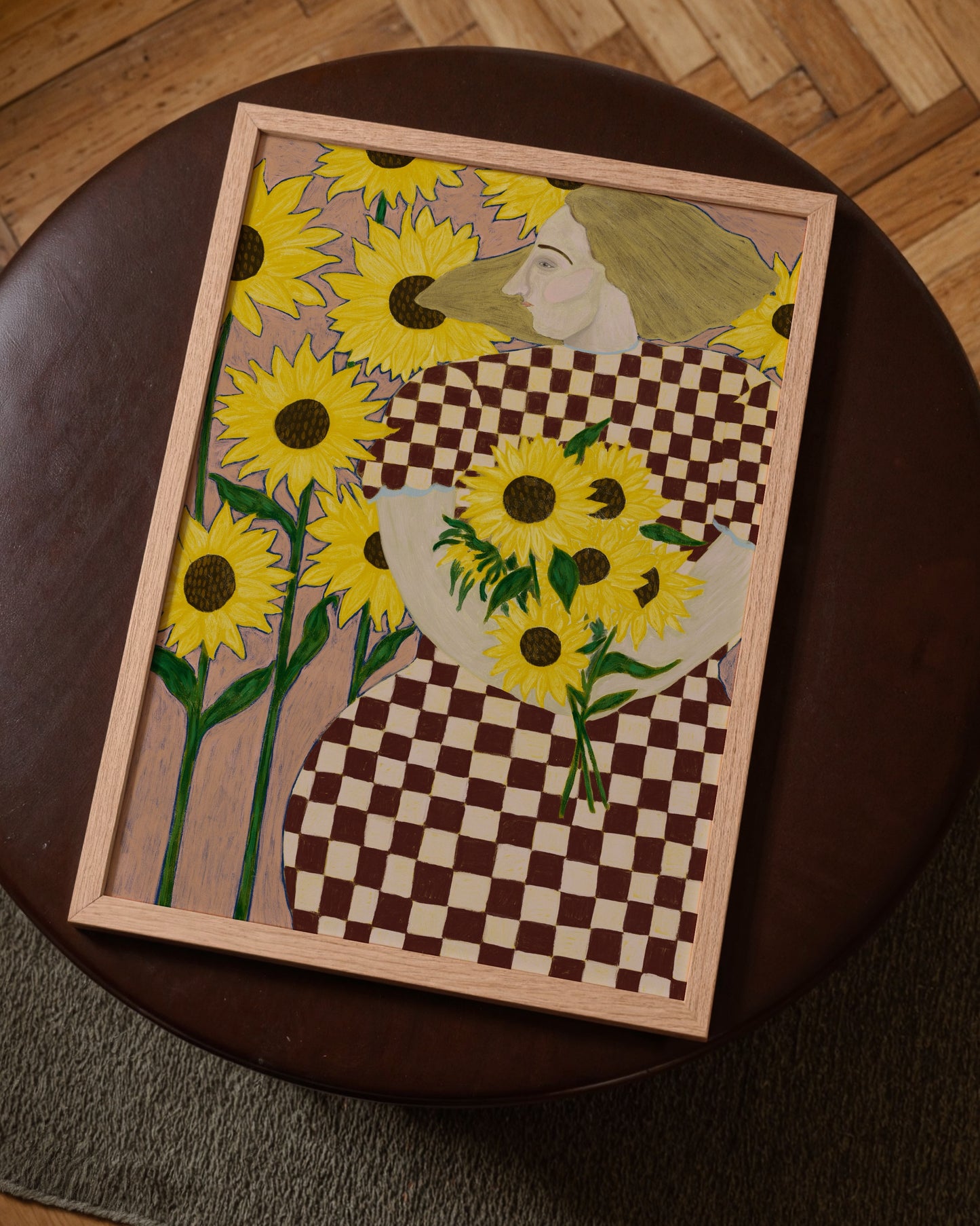 Sunflowers in Check | Playful Figurative Floral Art Print