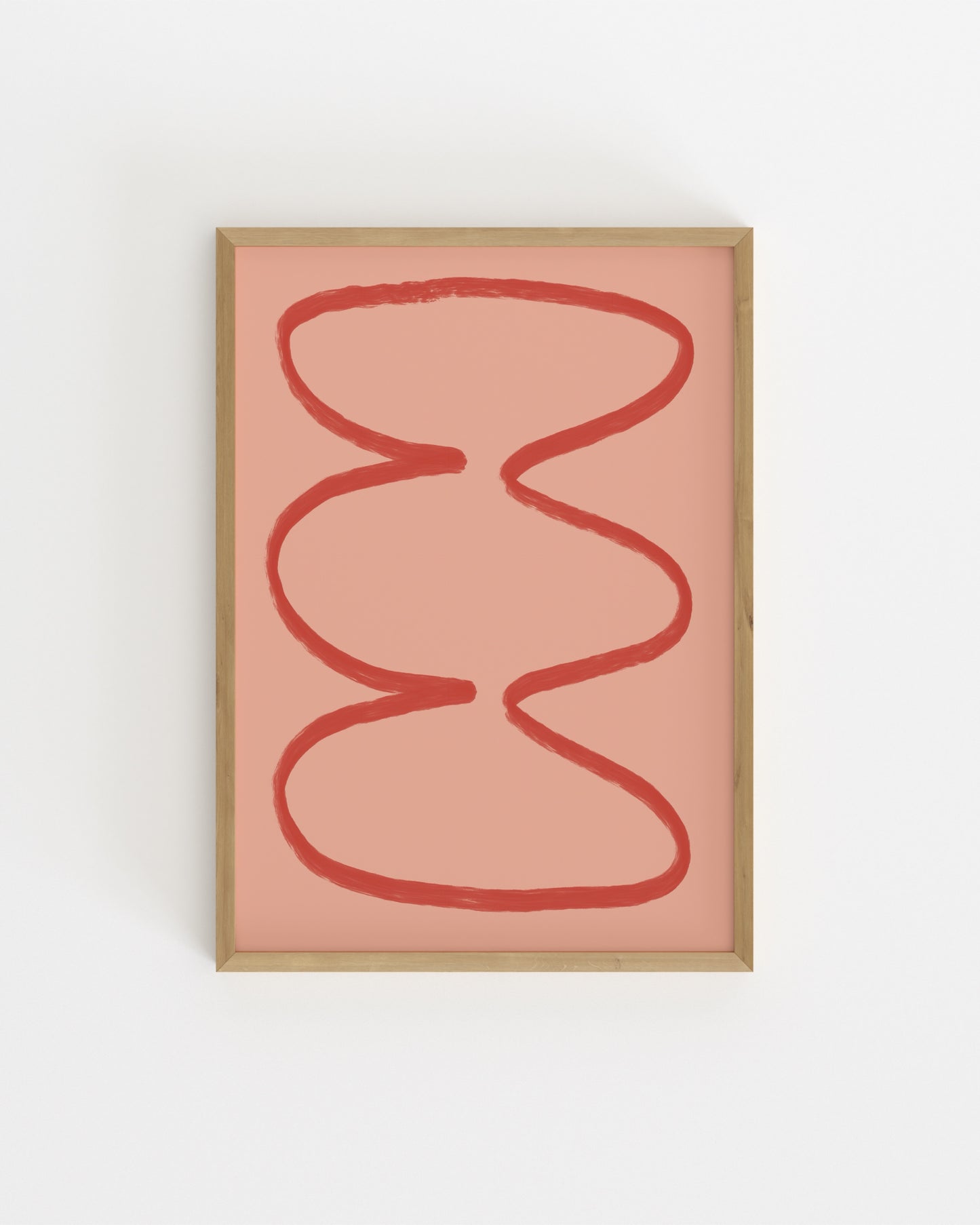 Abstract artwork with red lines on a pink background