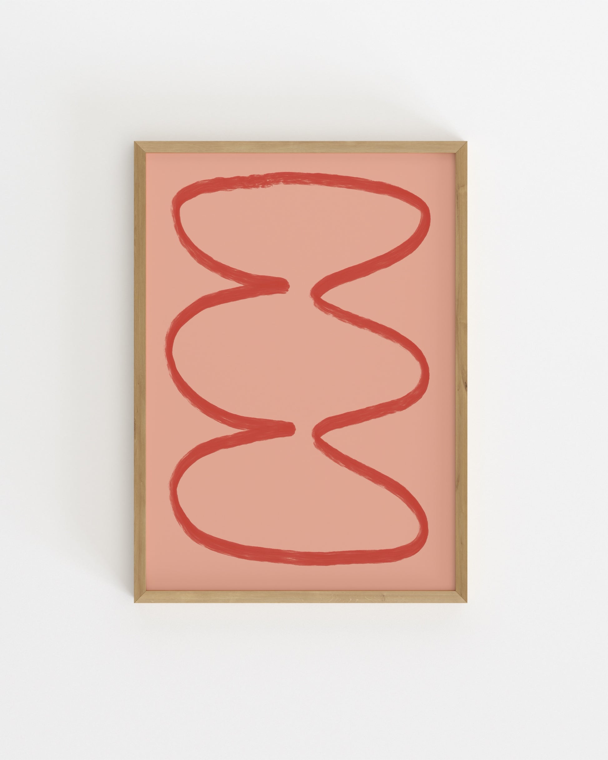 Abstract artwork with red lines on a pink background