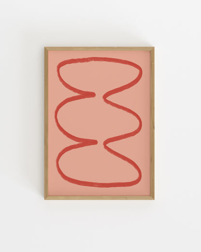 Abstract artwork with red lines on a pink background