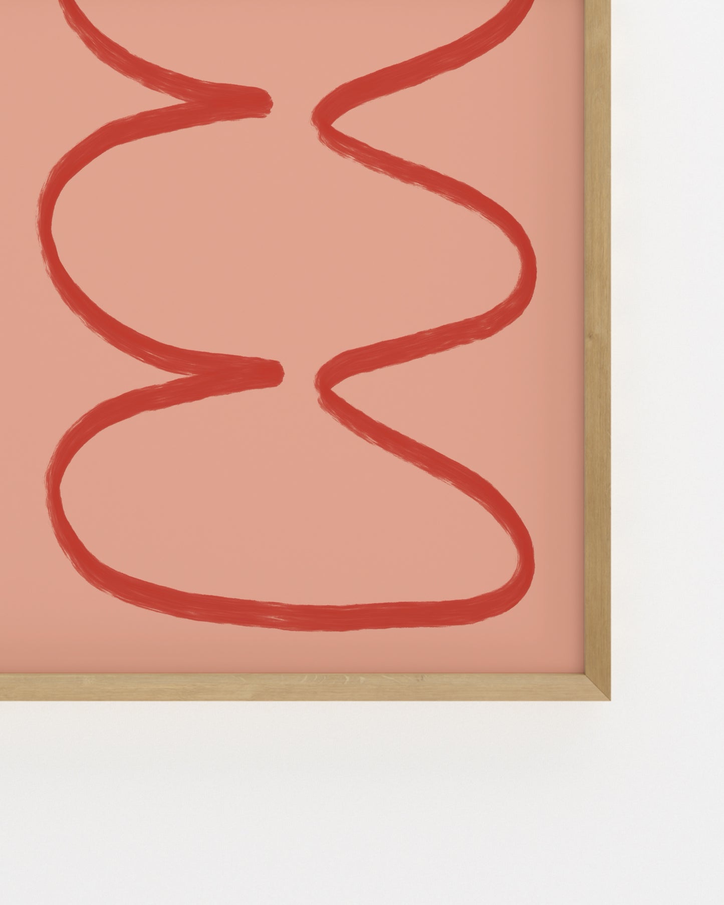 Abstract artwork with red wavy lines on a pink background