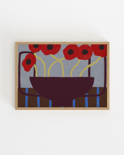 Burgundy poppy wall art 