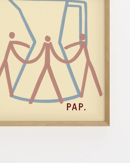 Minimal moka pot illustration with three abstract figures and Coffee Hus typography