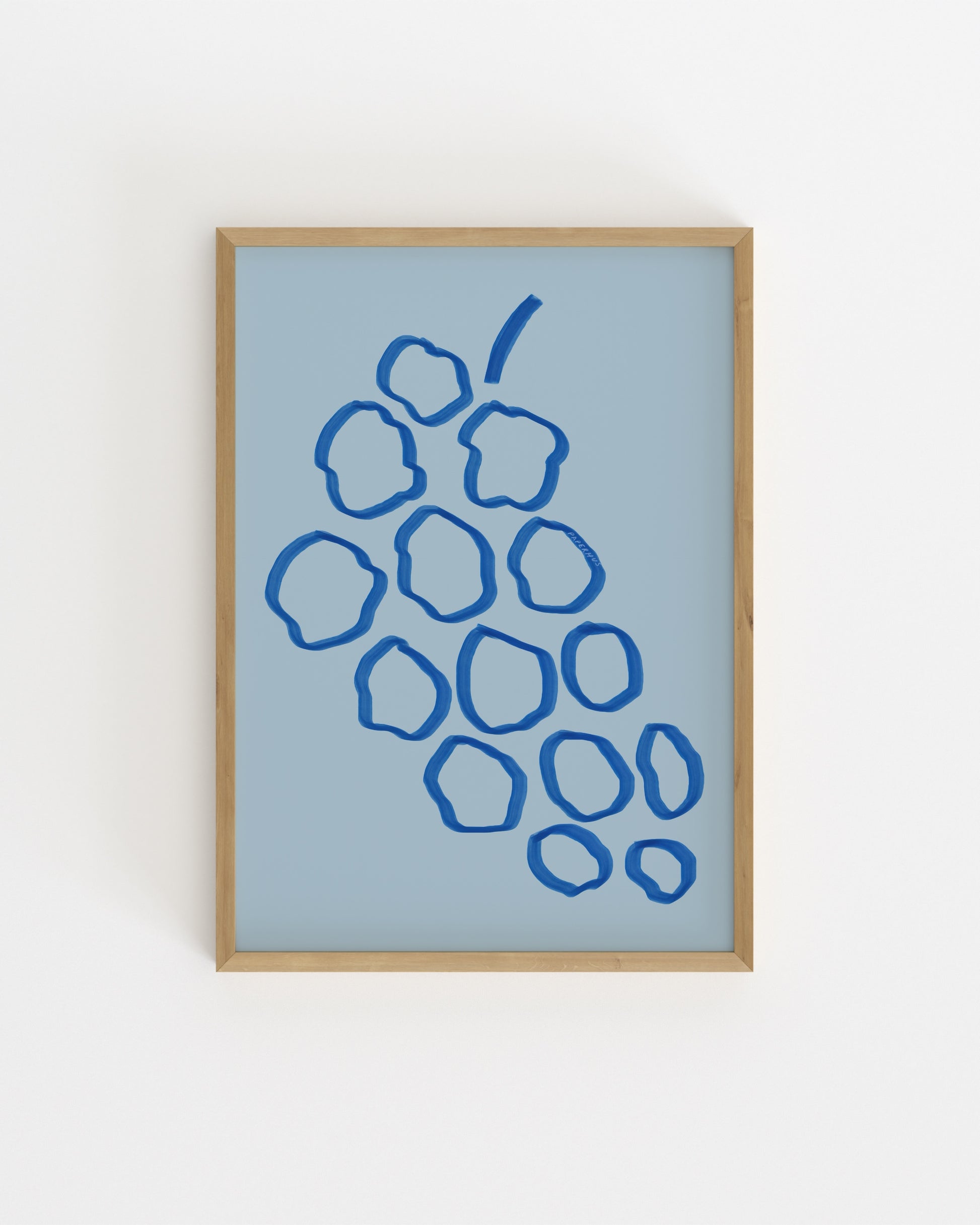 Minimal blue grape illustration on a soft blue background