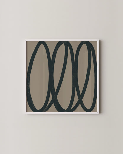Oval Loops Print | Modern Line Art in Charcoal and Taupe