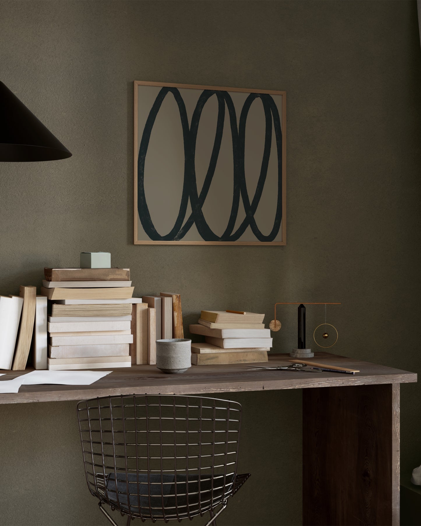 Oval Loops Print | Modern Line Art in Charcoal and Taupe