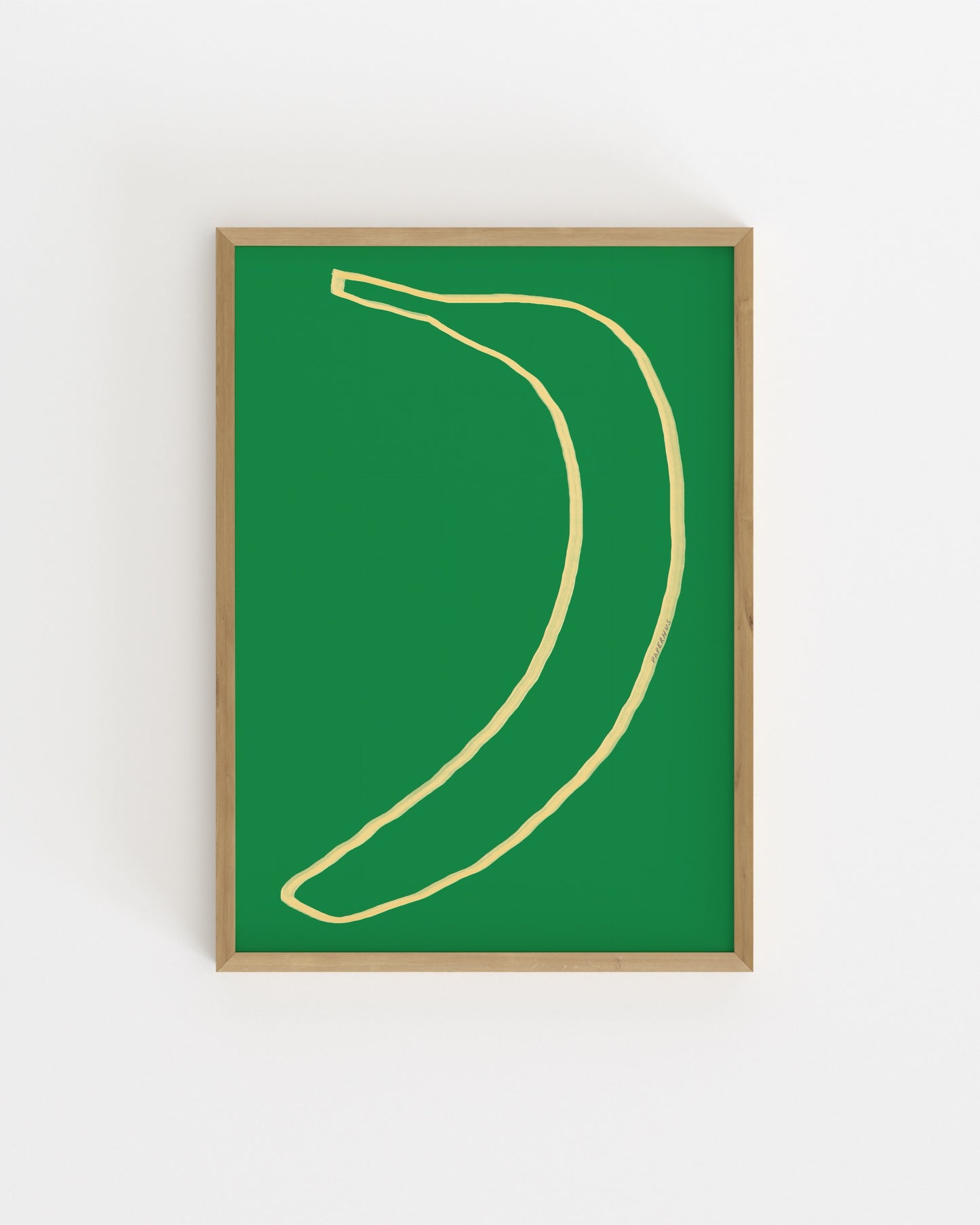 Minimal banana illustration on a green background