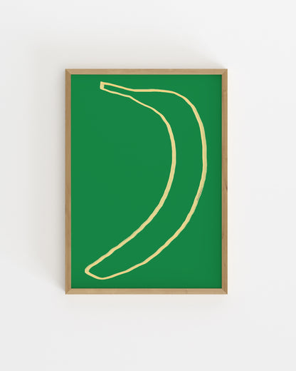 Minimal banana illustration on a green background