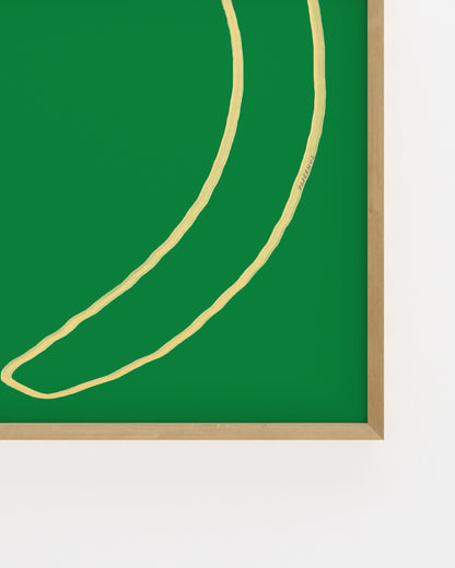 Minimal banana illustration on a green background