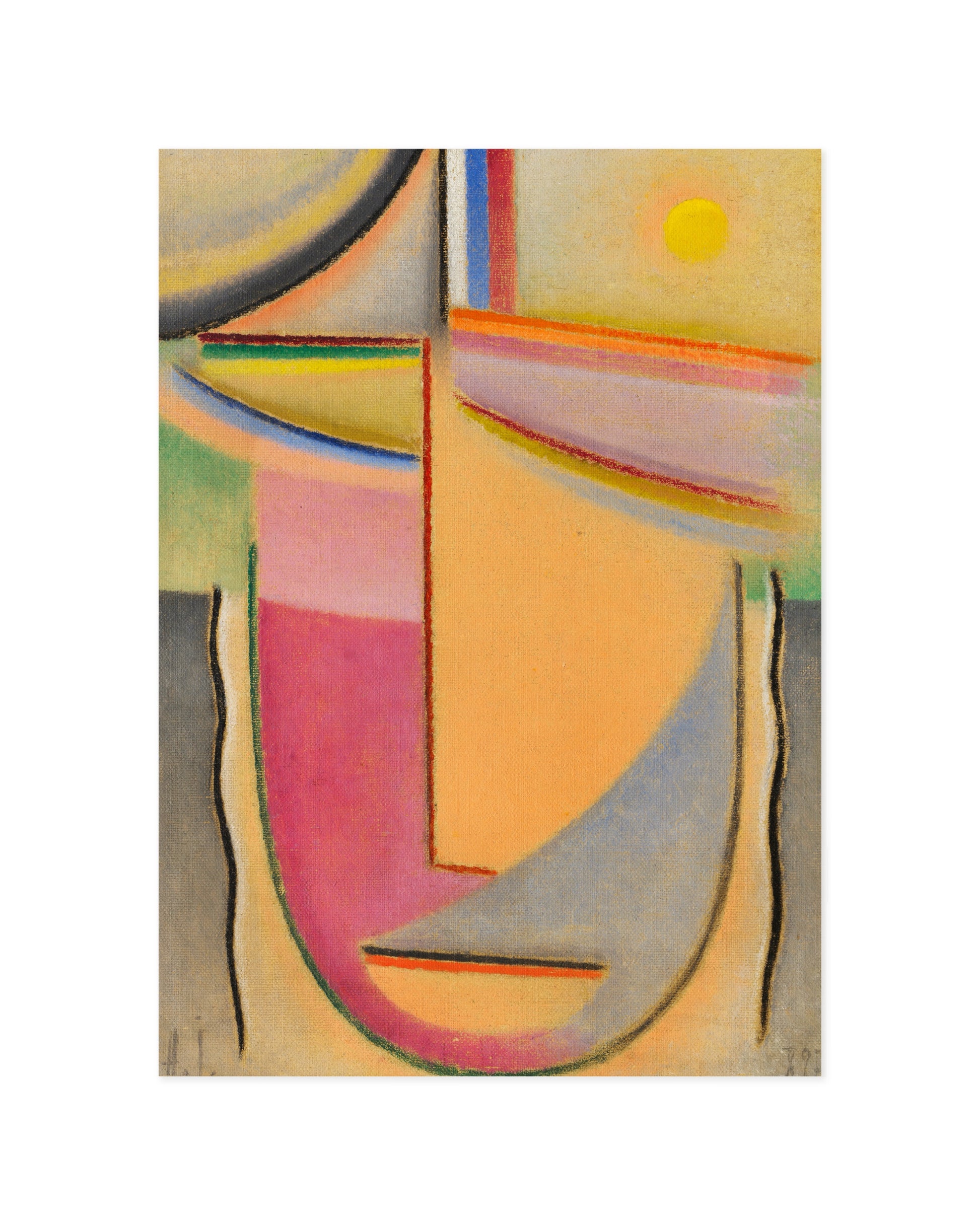 Colourful abstract composition by Alexej von Jawlensky featuring geometric shapes, pastel tones and a yellow sun motif
