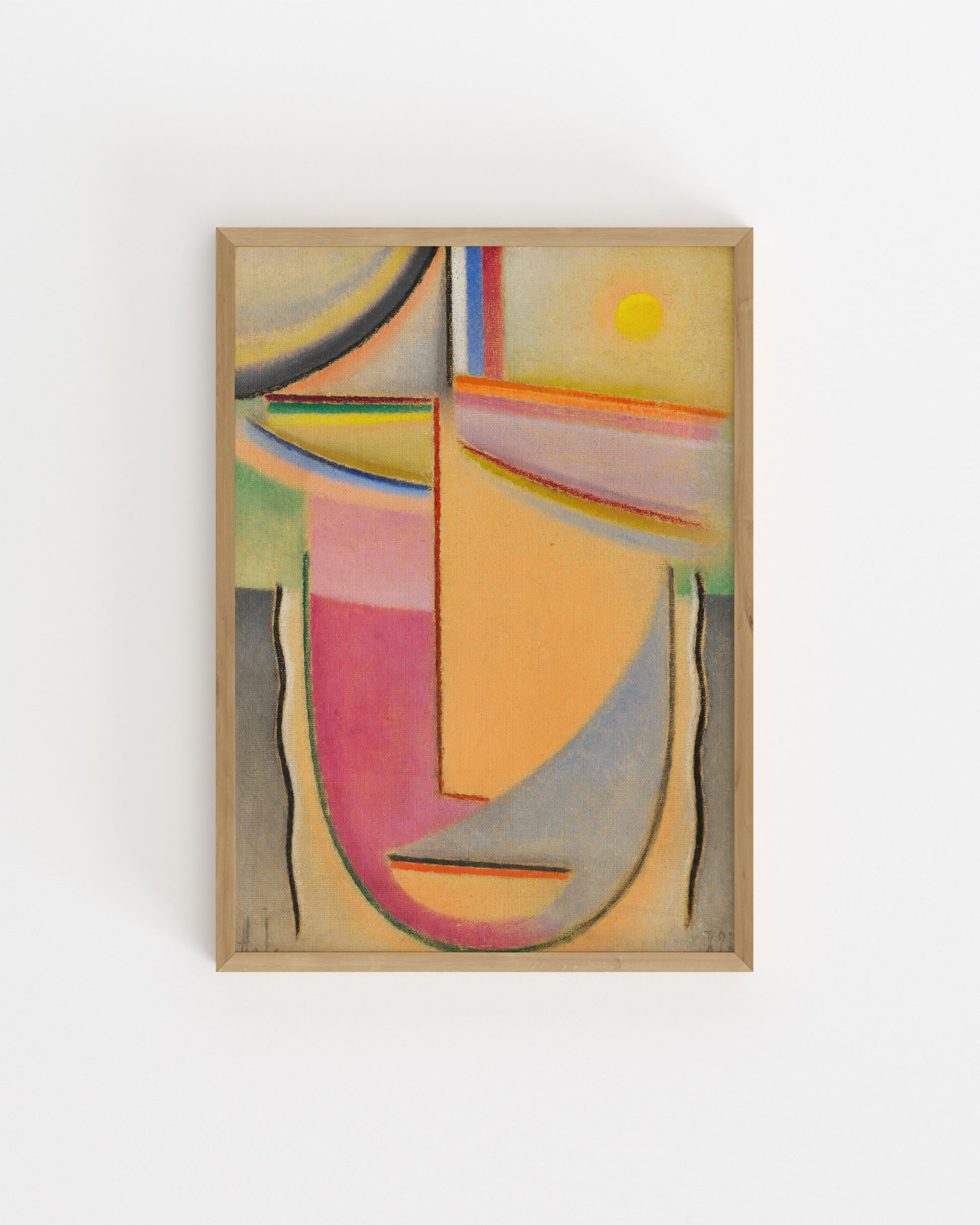 Colourful abstract composition by Alexej von Jawlensky featuring geometric shapes, pastel tones and a yellow sun motif