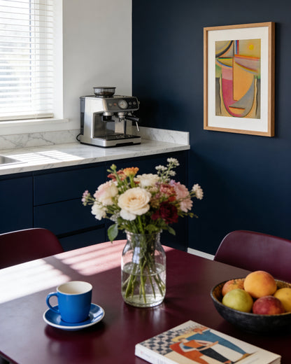 Colourful abstract composition by Alexej von Jawlensky featuring geometric shapes, pastel tones and a yellow sun motif