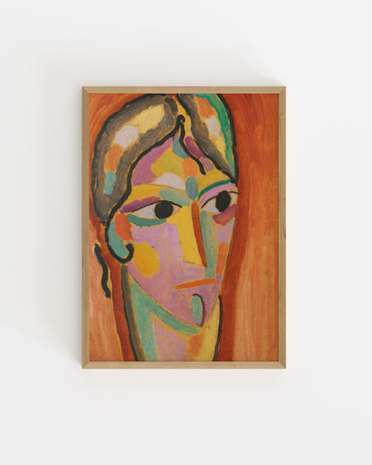 Expressionist portrait of a woman by Alexej von Jawlensky featuring vibrant colours and bold abstract facial features