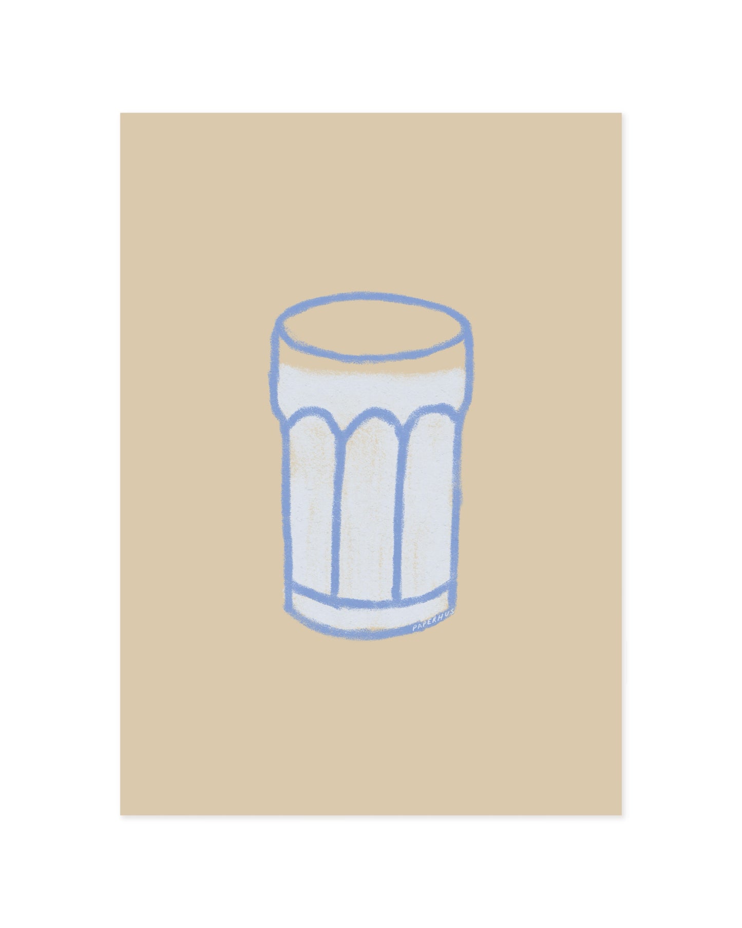 Set of two minimalist kitchen prints featuring a milk bottle and drinking glass in soft neutral colours