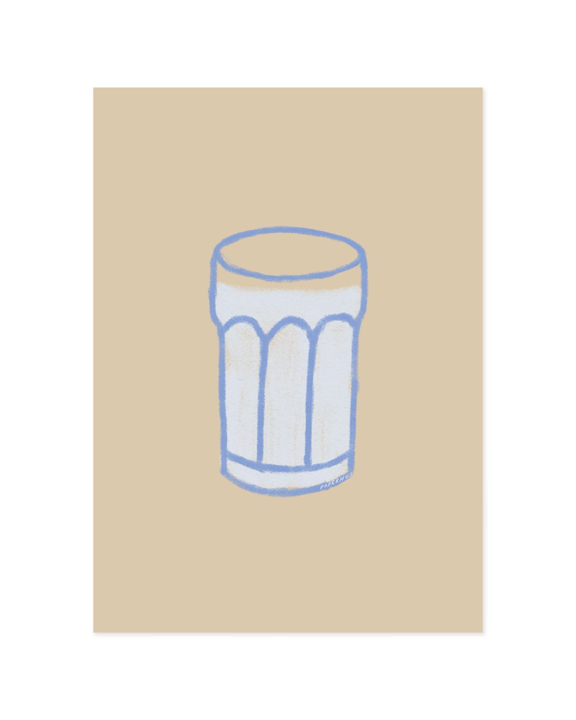 Set of two minimalist kitchen prints featuring a milk bottle and drinking glass in soft neutral colours