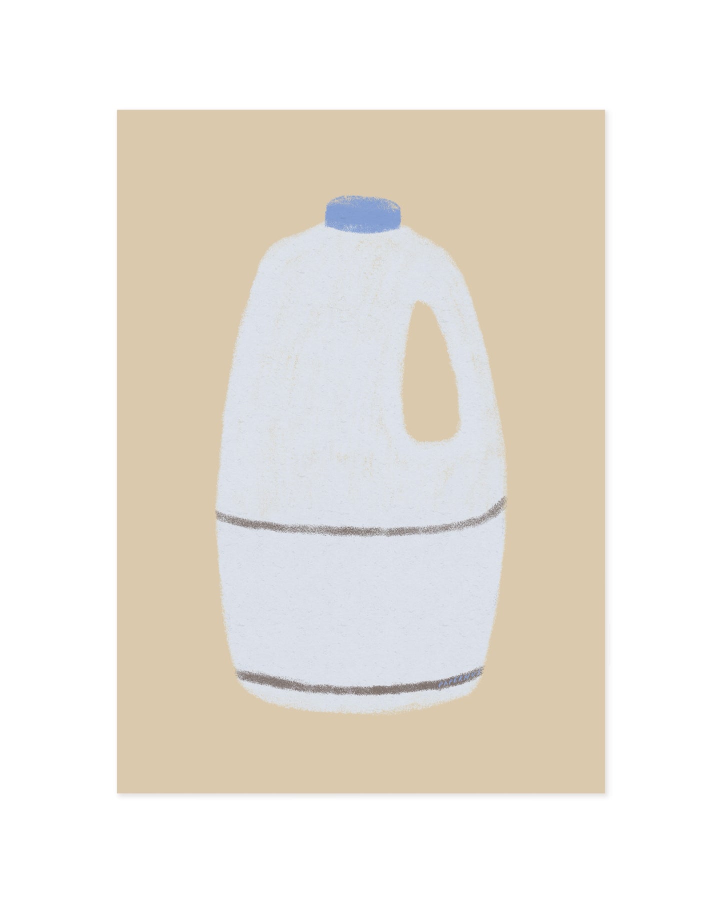 Set of two minimalist kitchen prints featuring a milk bottle and drinking glass in soft neutral colours