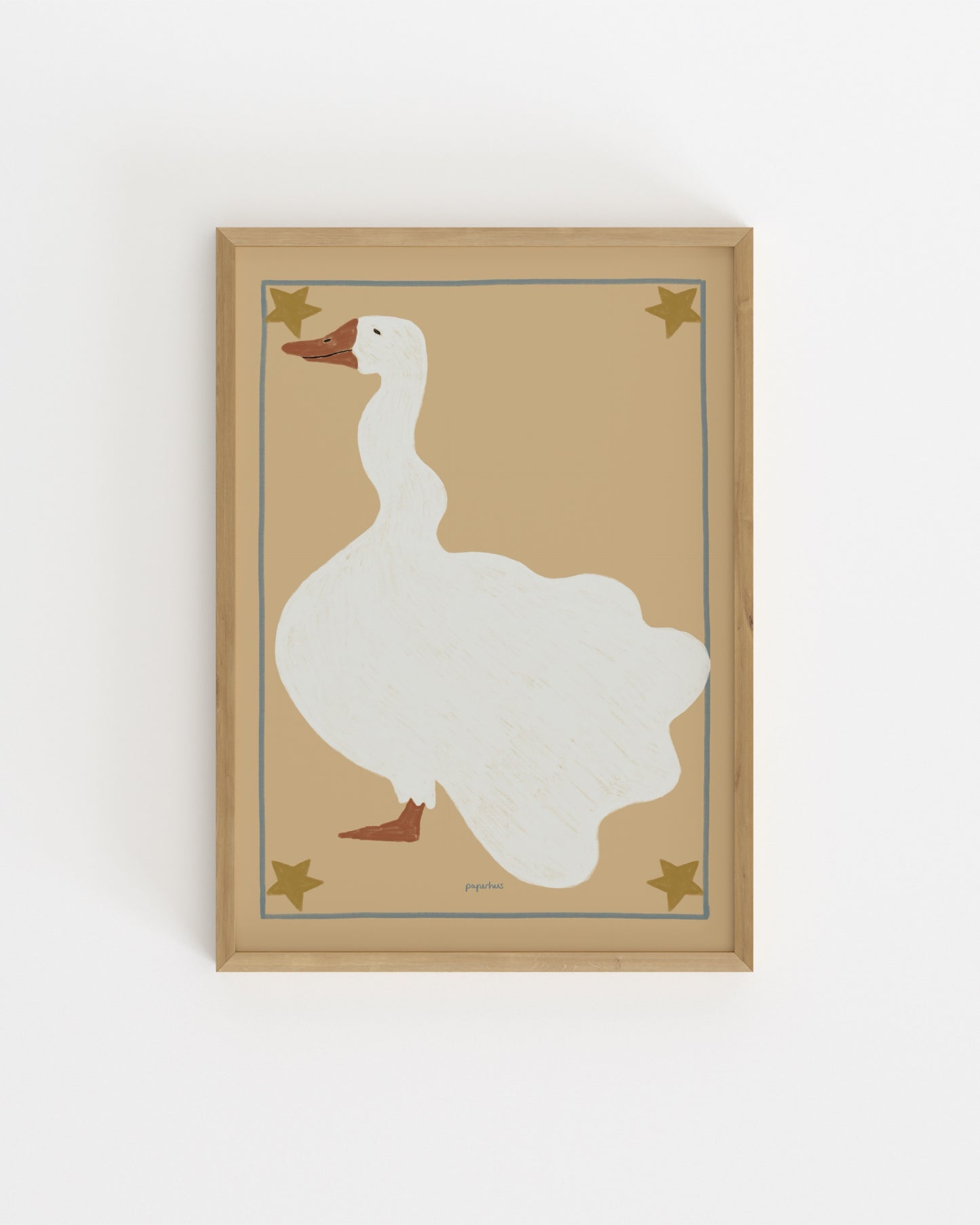 Vintage-inspired goose illustration with star details in soft neutral tones for a nursery or children’s room