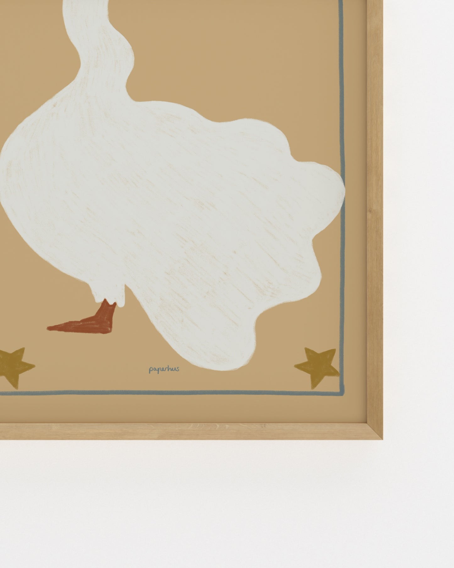 Vintage-inspired goose illustration with star details in soft neutral tones for a nursery or children’s room