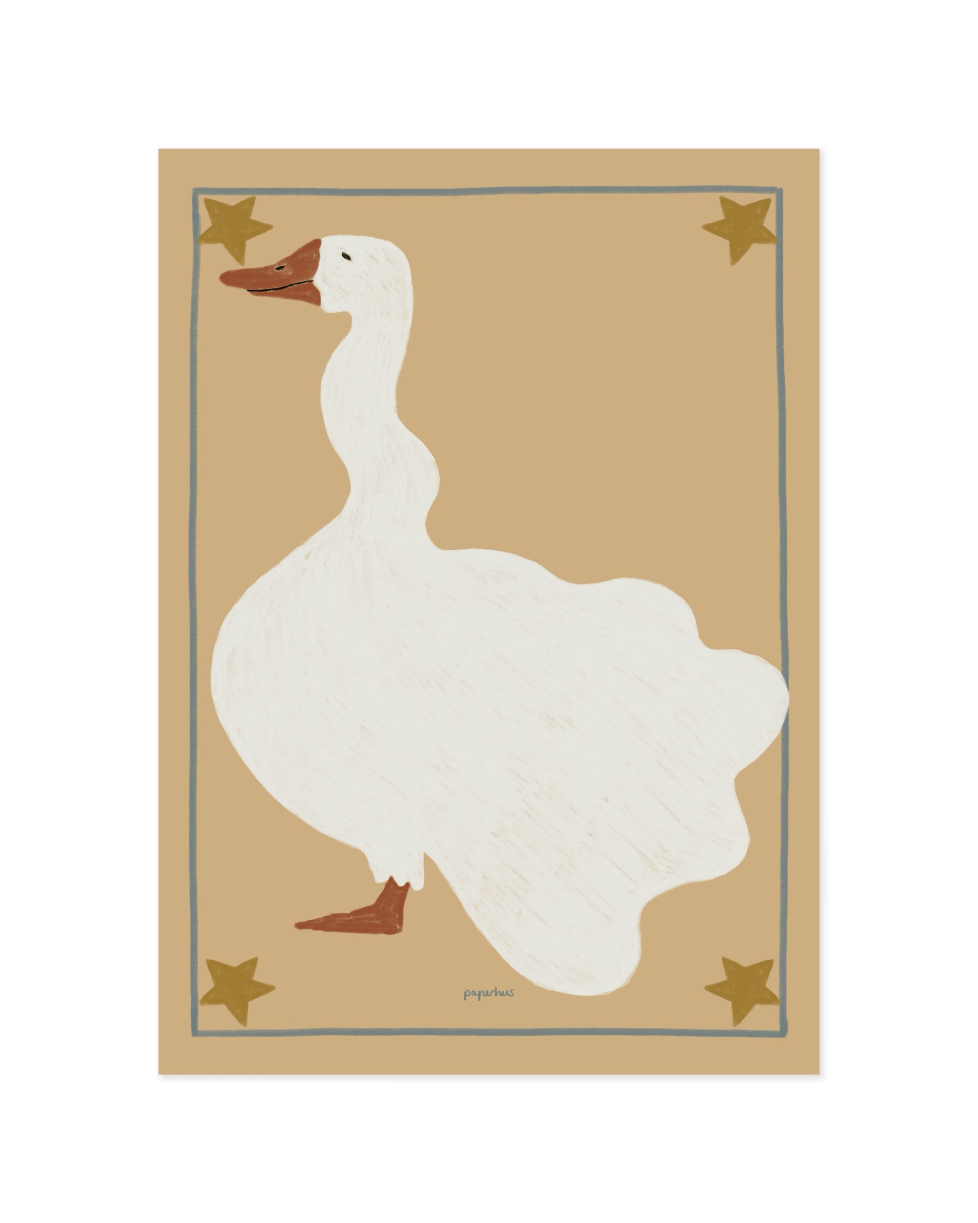 Vintage-inspired goose illustration with star details in soft neutral tones for a nursery or children’s room
