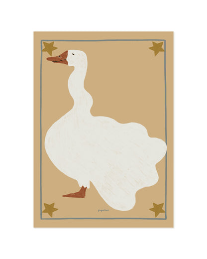 Vintage-inspired goose illustration with star details in soft neutral tones for a nursery or children’s room