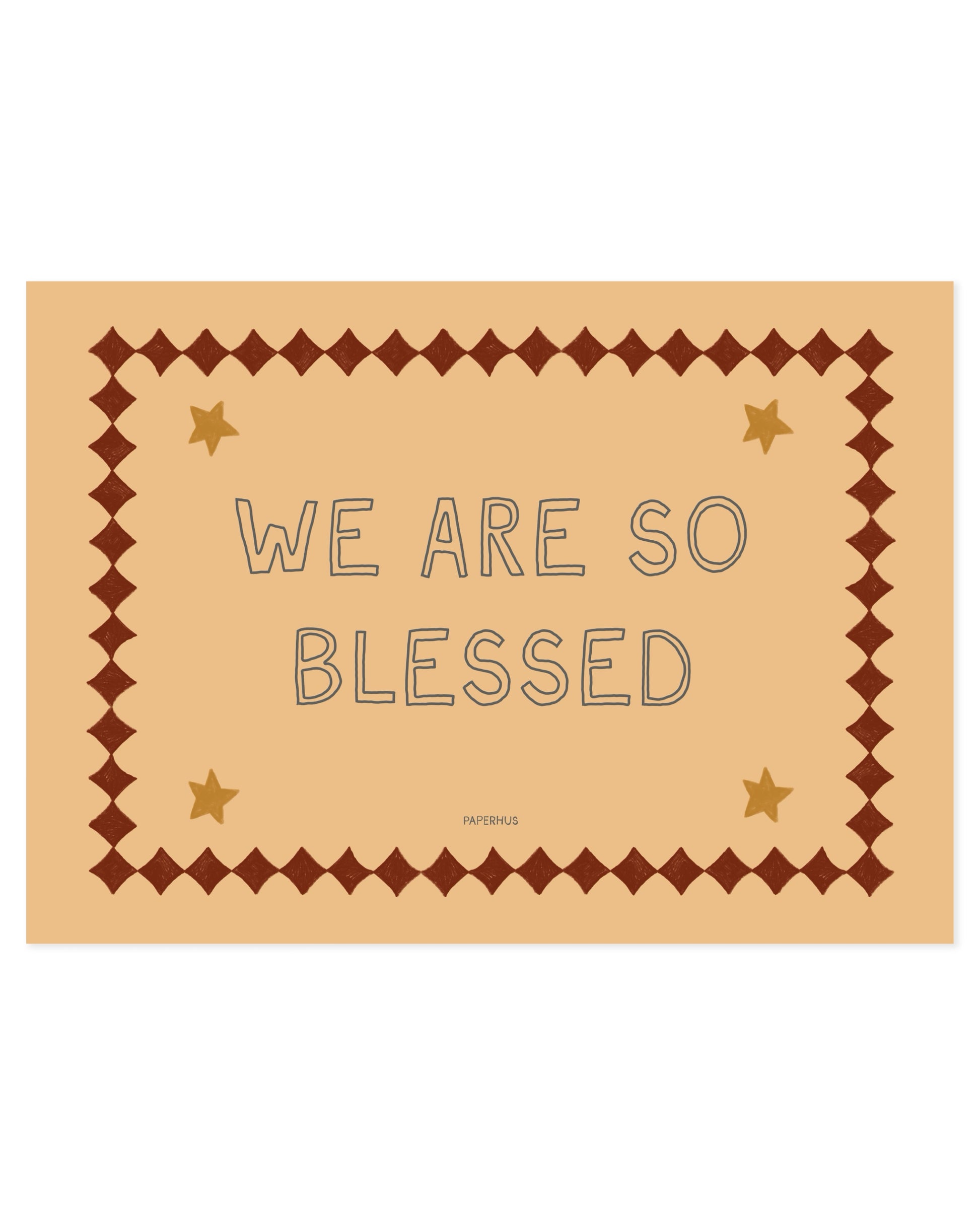 Inspirational typography print reading “We Are So Blessed” with vintage-style border and star details