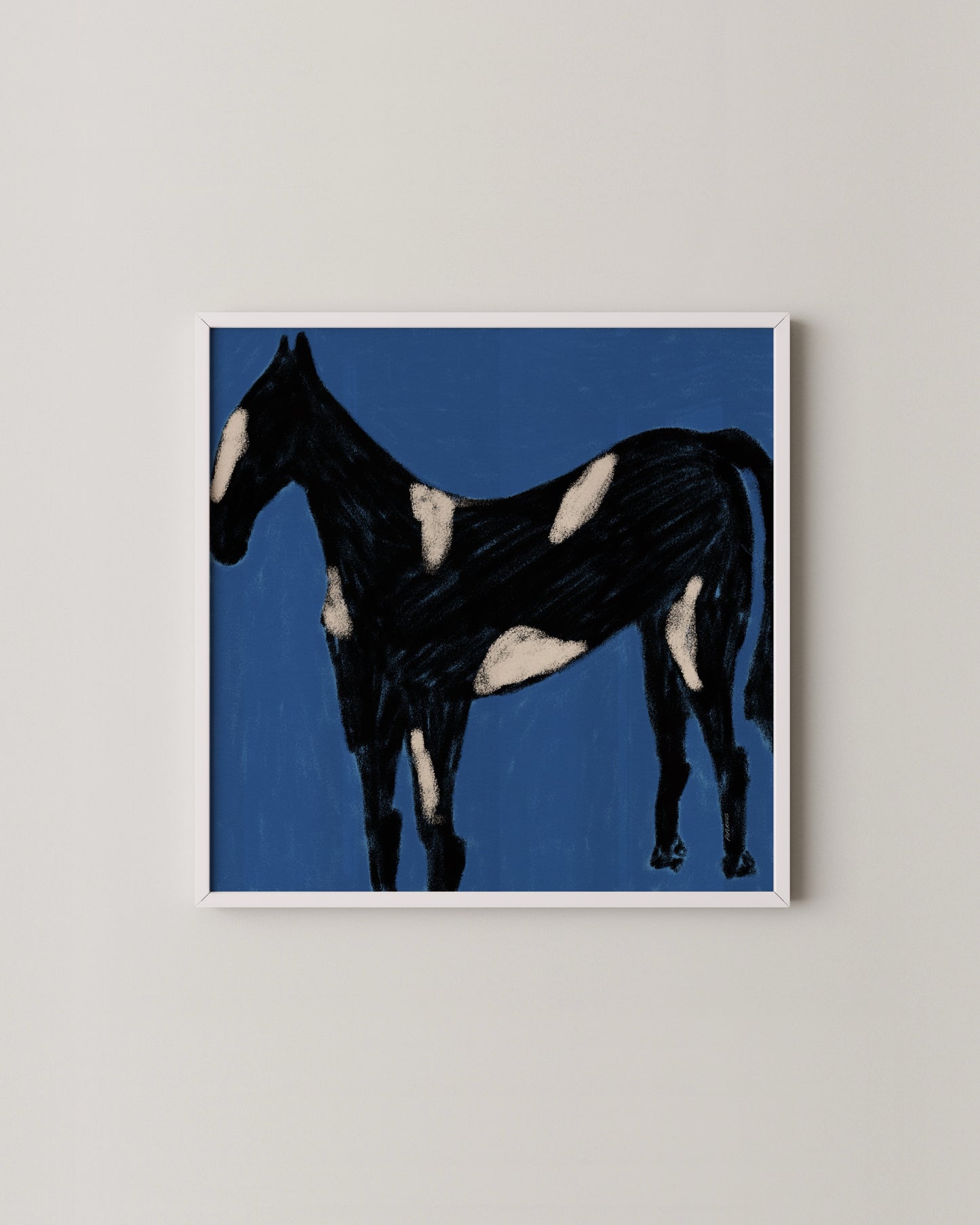 Spotted Horse Print | Modern Animal Art in Deep Blue Tones