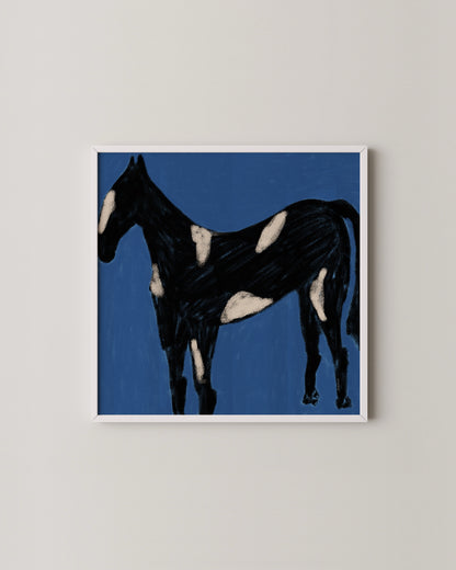 Spotted Horse Print | Modern Animal Art in Deep Blue Tones