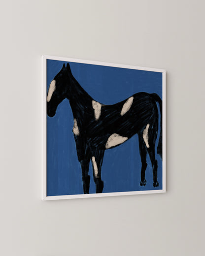 Spotted Horse Print | Modern Animal Art in Deep Blue Tones