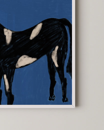 Spotted Horse Print | Modern Animal Art in Deep Blue Tones