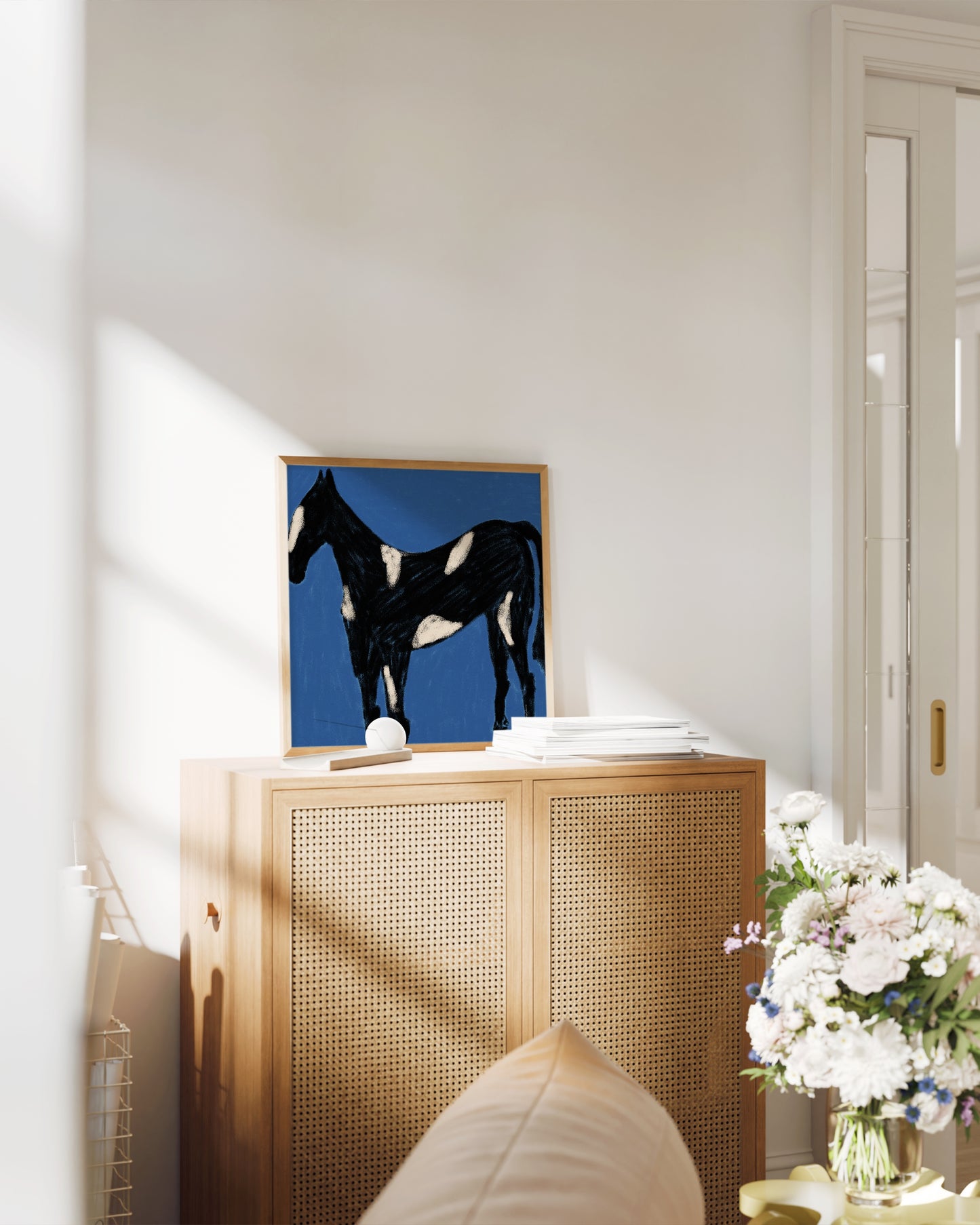 Spotted Horse Print | Modern Animal Art in Deep Blue Tones