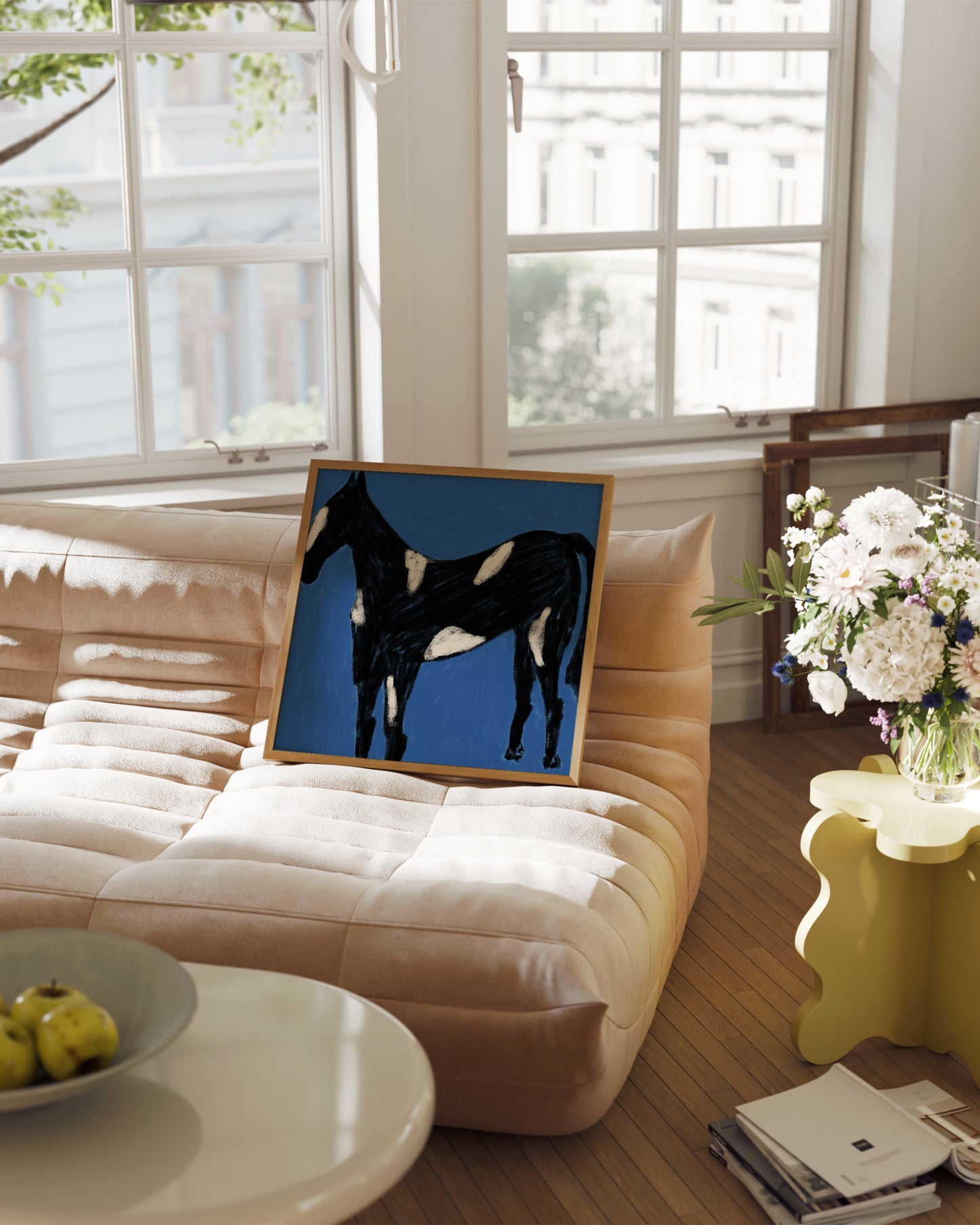 Spotted Horse Print | Modern Animal Art in Deep Blue Tones