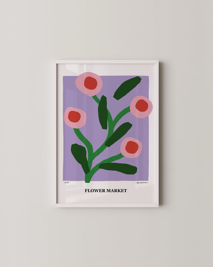 Flower Market Print | Purple Floral Poster with Scandinavian Abstract Style