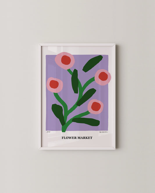 Flower Market Print | Purple Floral Poster with Scandinavian Abstract Style