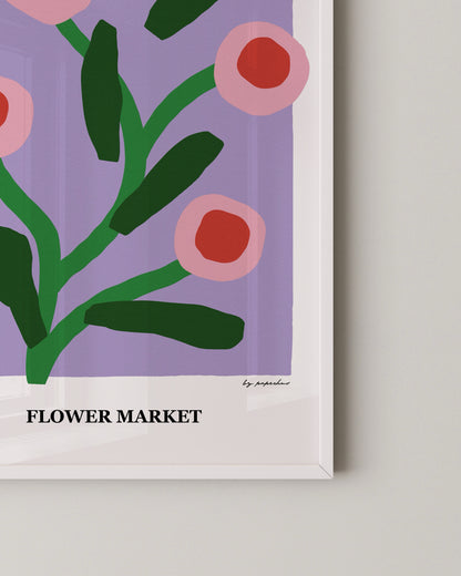 Flower Market Print | Purple Floral Poster with Scandinavian Abstract Style