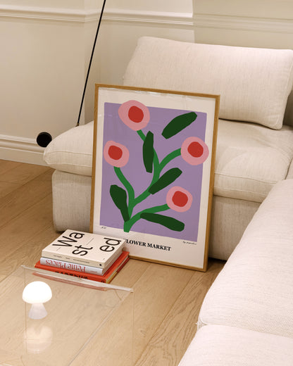 Flower Market Print | Purple Floral Poster with Scandinavian Abstract Style