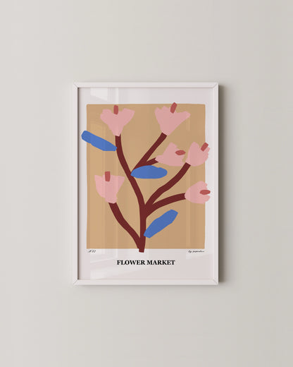 Flower Market Print | Beige Floral Poster with Modern Minimal Design