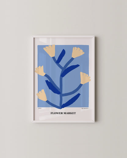 Flower Market Print | Blue Floral Poster with Modern Minimal Design