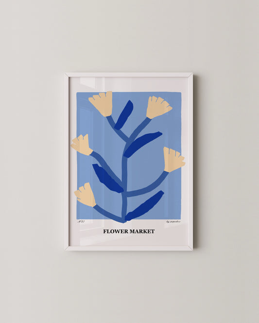 Flower Market Print | Blue Floral Poster with Modern Minimal Design