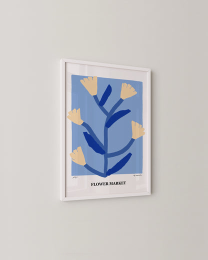 Flower Market Print | Blue Floral Poster with Modern Minimal Design