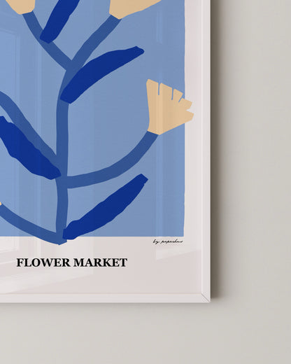 Flower Market Print | Blue Floral Poster with Modern Minimal Design