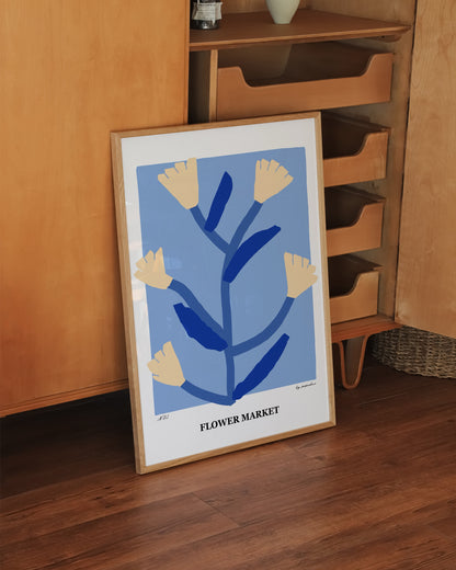Flower Market Print | Blue Floral Poster with Modern Minimal Design