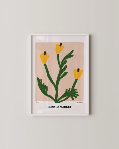 Flower Market Print | Yellow Floral Poster with Modern Minimal Design