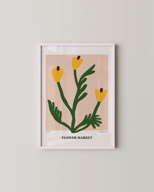 Flower Market Print | Yellow Floral Poster with Modern Minimal Design