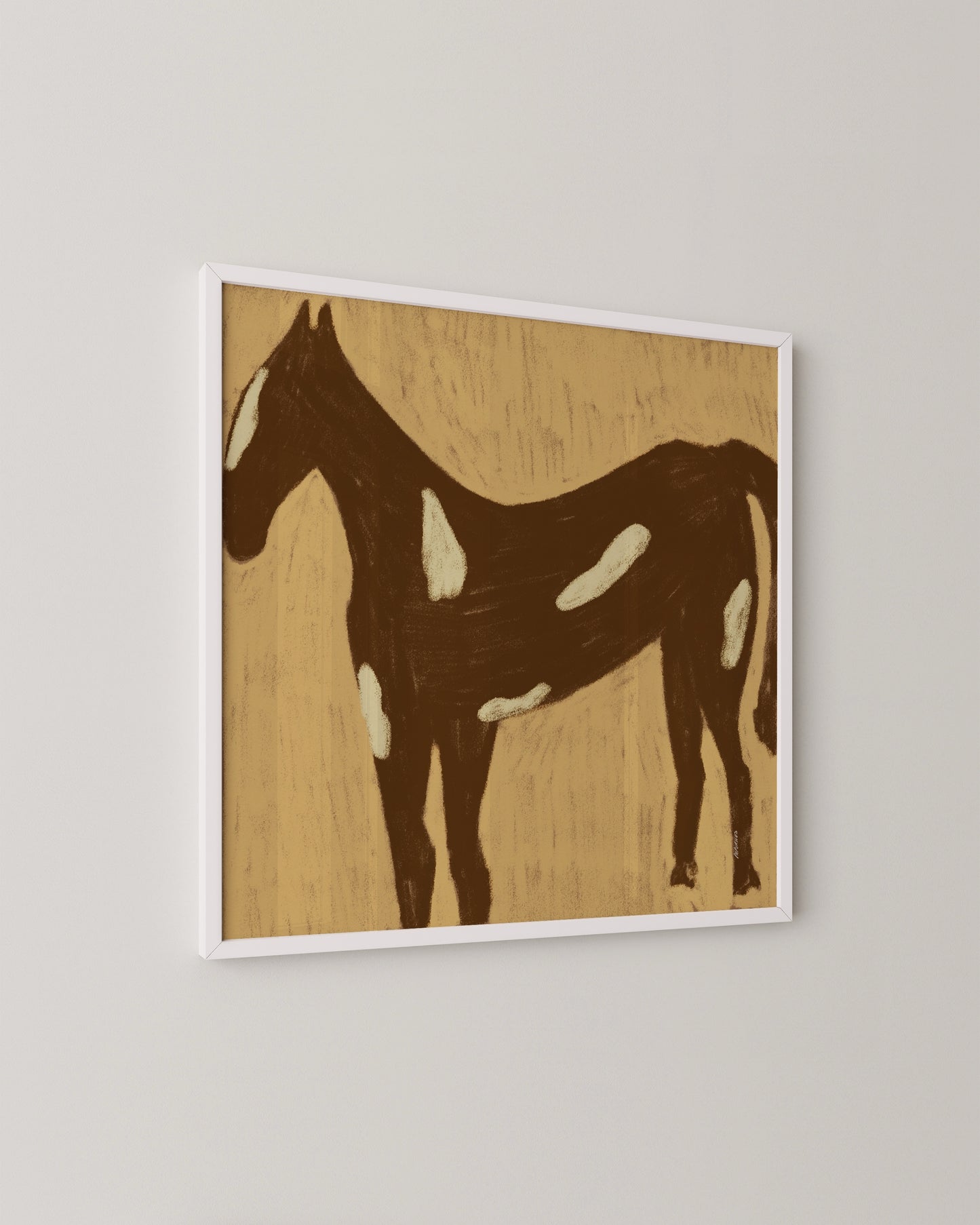 Brown Horse Print | Minimal Animal Art in Warm Earth Tones