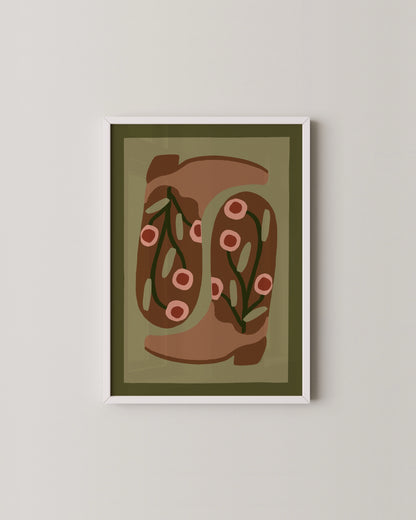 Western Boots Print | Retro Cowgirl Art in Earthy Tones