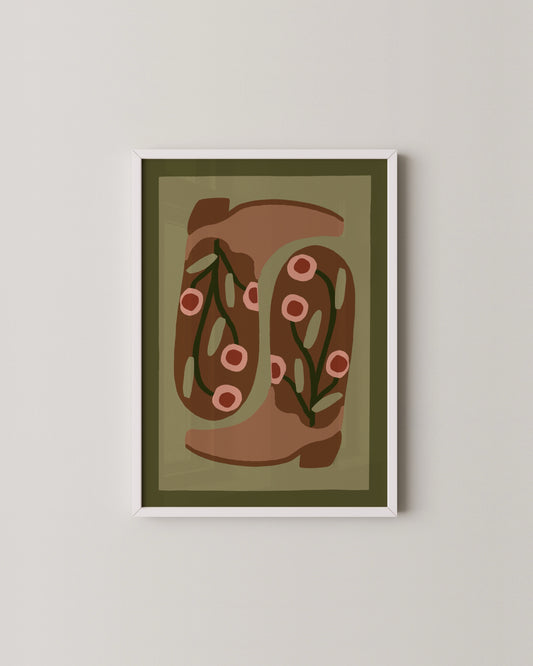Western Boots Print | Retro Cowgirl Art in Earthy Tones
