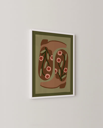Western Boots Print | Retro Cowgirl Art in Earthy Tones